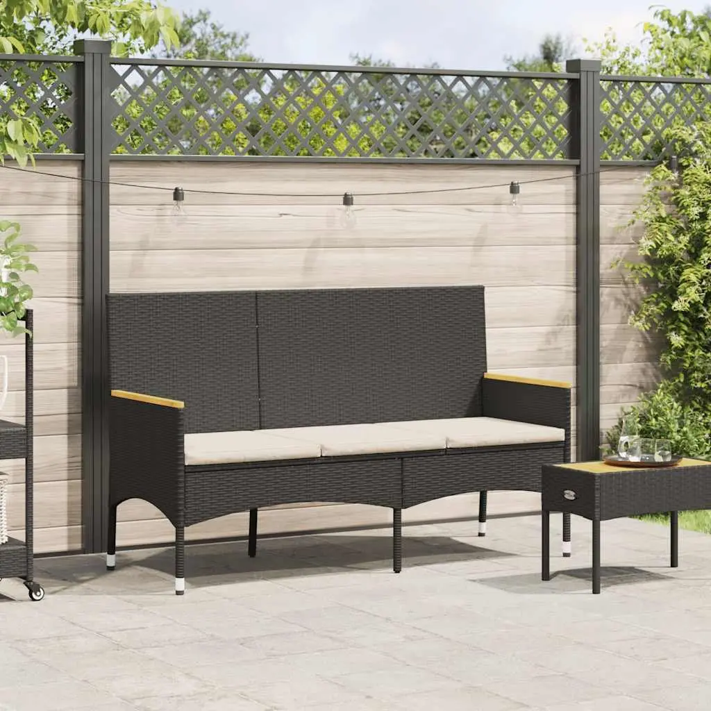 Garden Bench Black 3-Seater Outdoor Patio Furniture with Cushions