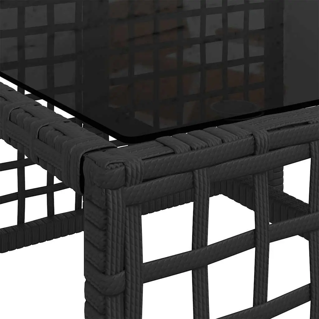 Corner Garden Sofa Set Black 3 Piece Adjustable Seats Padded Cushions Glass Top Table