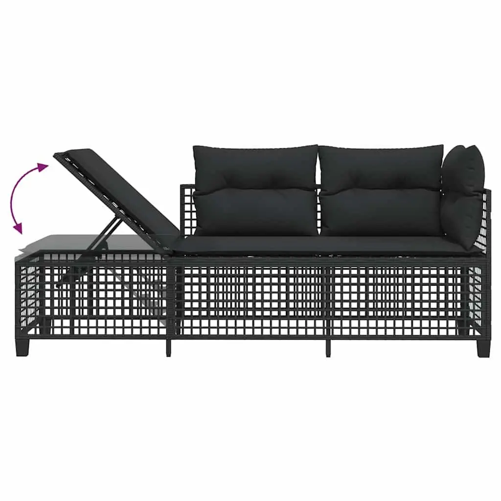 Corner Garden Sofa Set Black 3 Piece Adjustable Seats Padded Cushions Glass Top Table