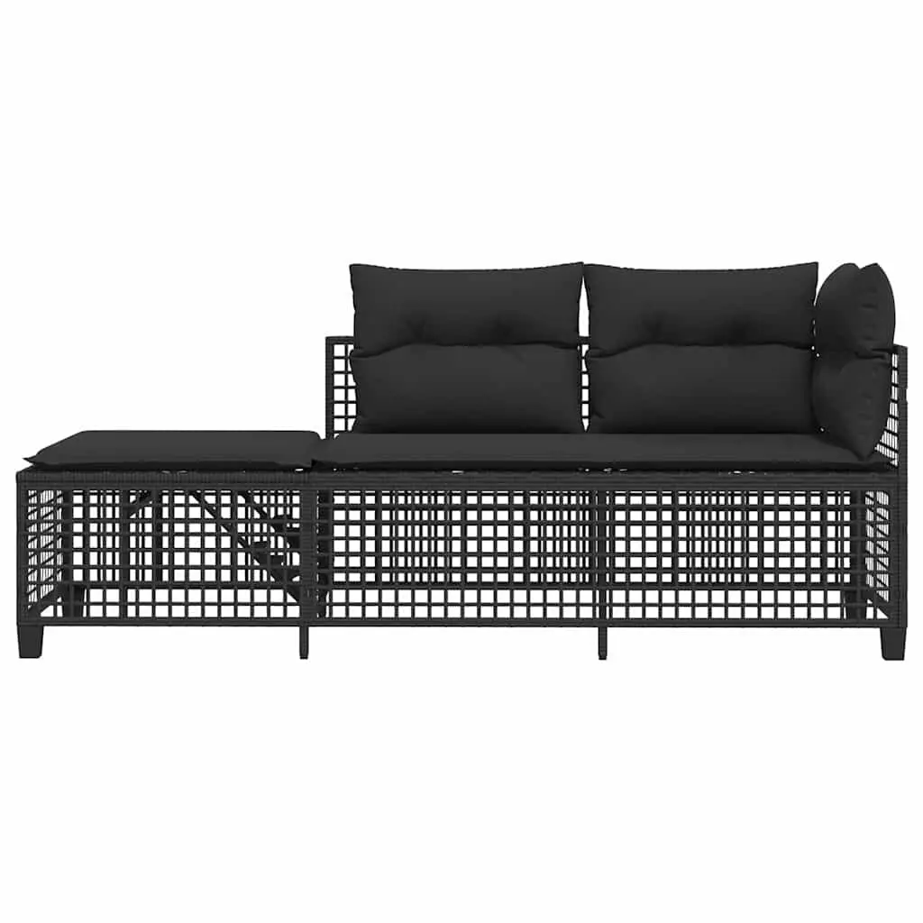 Corner Garden Sofa Set Black 3 Piece Adjustable Seats Padded Cushions Glass Top Table