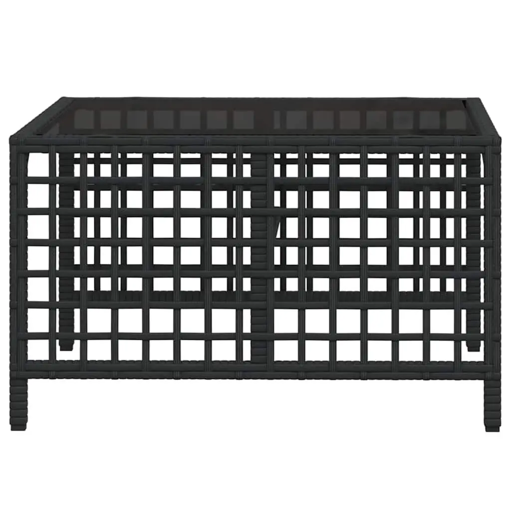 Corner Garden Sofa Set Black 3 Piece Adjustable Seats Padded Cushions Glass Top Table