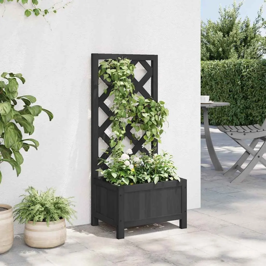 Wooden Planter Black Solid Fir Garden Patio Outdoor Integrated Trellis for Climbing Plants
