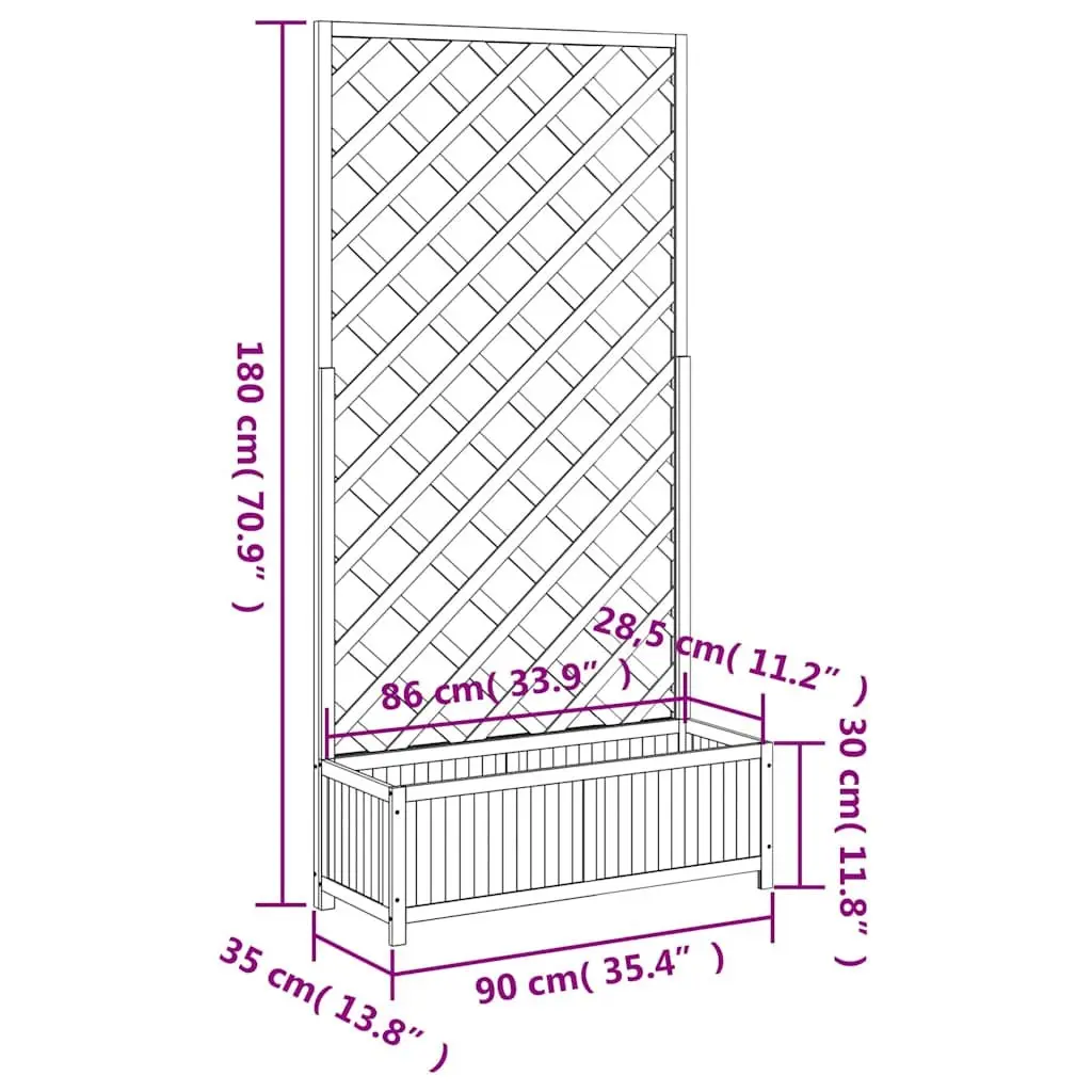 Wooden Planter Brown 90x35x180cm Integrated Trellis Garden Climbing Plant Support