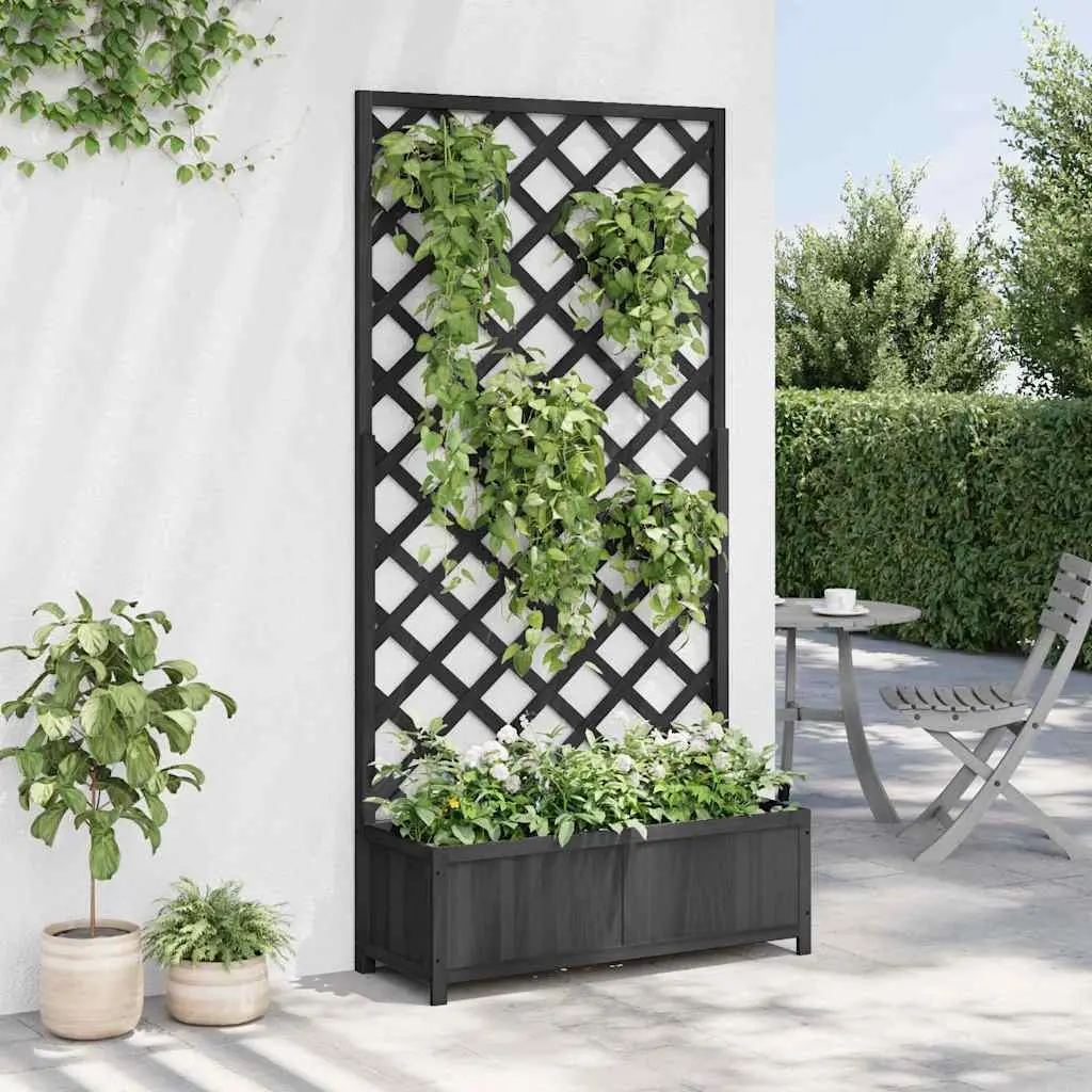 Wooden Planter Black Solid Fir Integrated Trellis for Climbing Plants Garden Patio