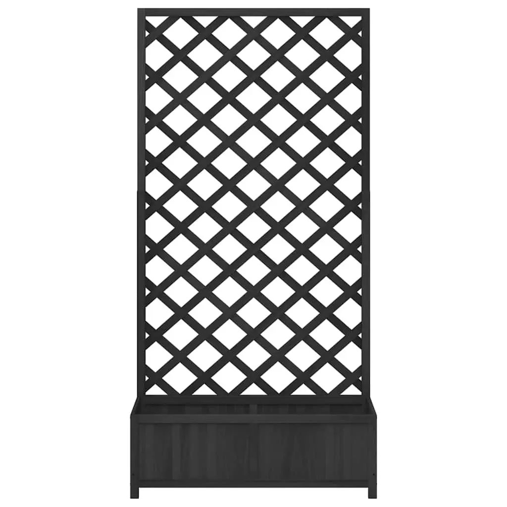 Wooden Planter Black Solid Fir Integrated Trellis for Climbing Plants Garden Patio