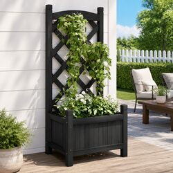 Compact Black Fir Wooden Planter with Integrated Trellis
