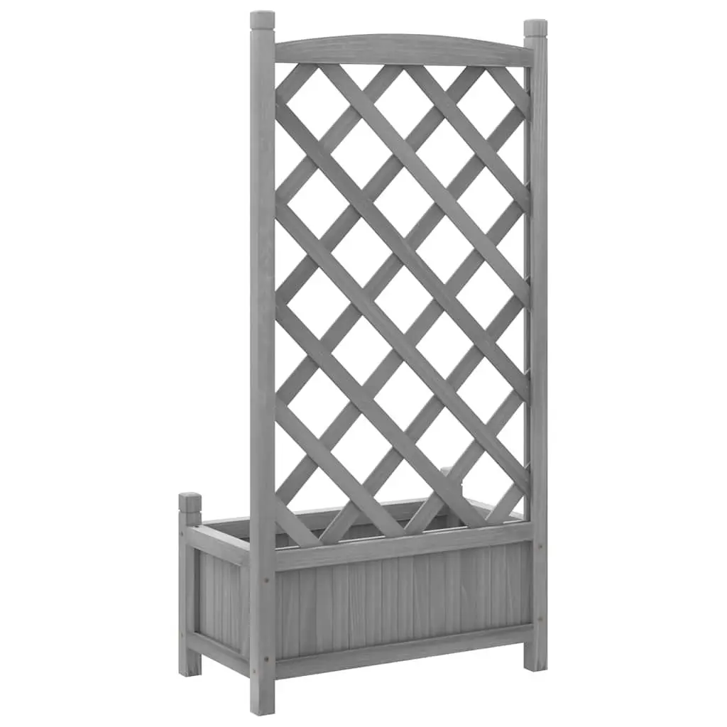 Wooden Planter Grey Solid Fir Wood Integrated Trellis for Climbing Plants