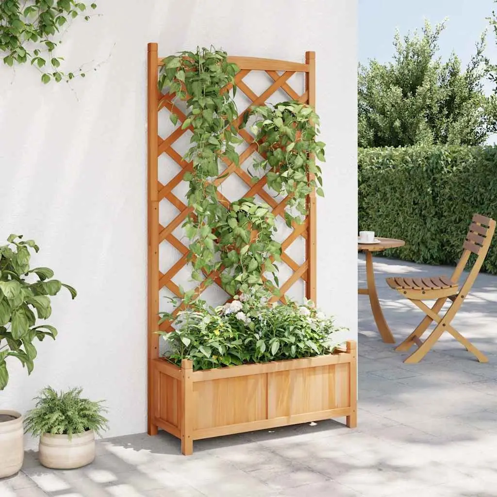 Wooden Planter Brown Fir Integrated Trellis Climbing Plant Support