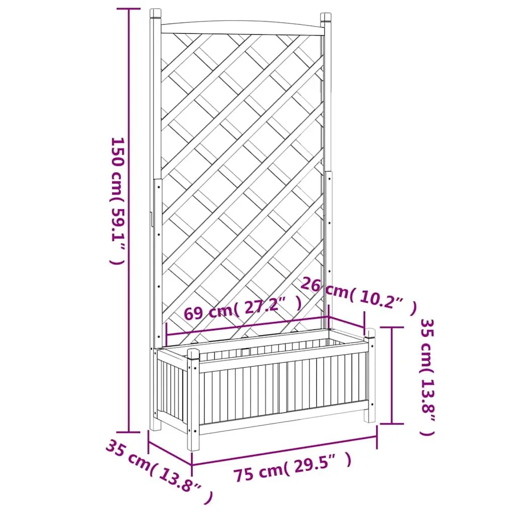 Wooden Planter Brown Fir Integrated Trellis Climbing Plant Support