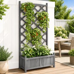 Wooden Planter with Trellis Grey Solid Fir Garden Climbing Plants Patio Terrace
