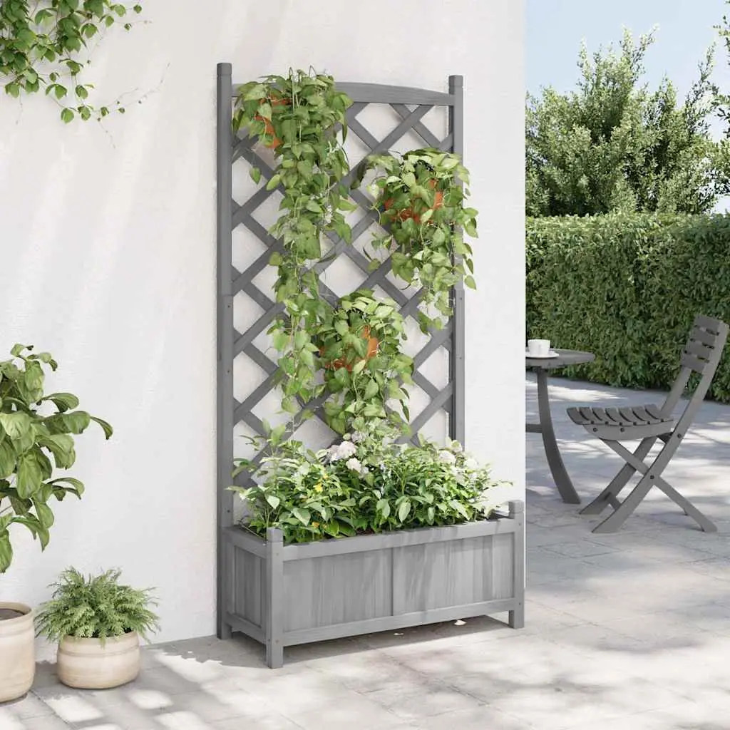 Wooden Planter Grey Solid Fir Integrated Trellis for Climbing Plants