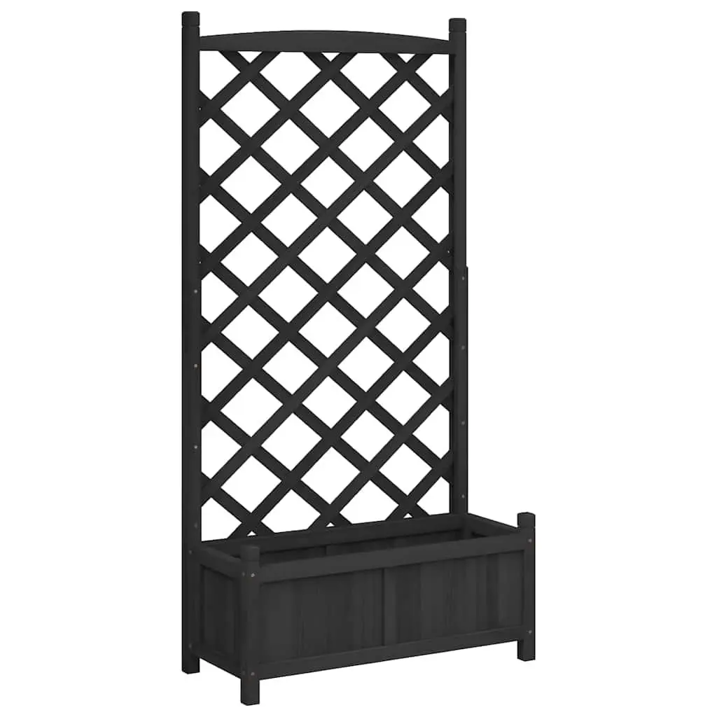 Planter Black Solid Wood Fir with Integrated Trellis for Climbing Plants Garden Patio Outdoor