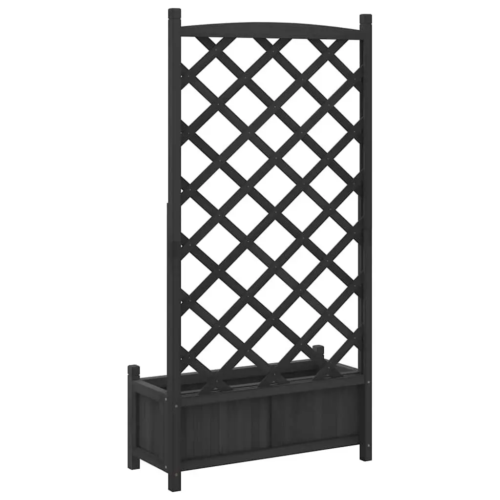 Planter Black Solid Wood Fir with Integrated Trellis for Climbing Plants Garden Patio Outdoor