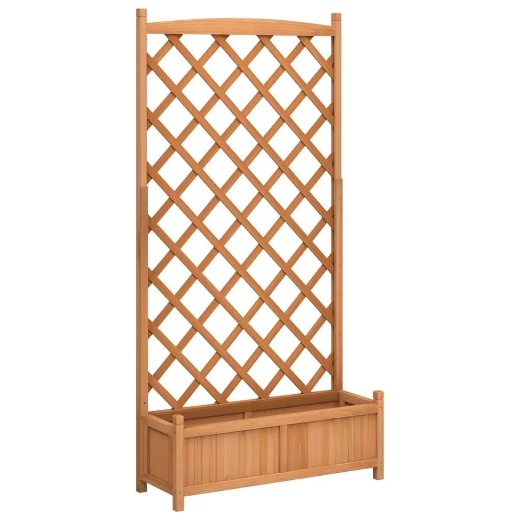 Wooden Planter Brown Fir Integrated Trellis Panel for Climbing Plants Outdoor Garden Patio