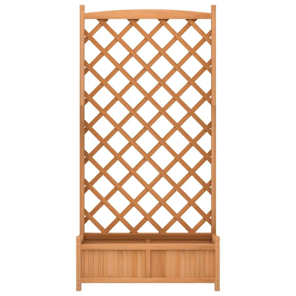 Wooden Planter Brown Fir Integrated Trellis Panel for Climbing Plants Outdoor Garden Patio