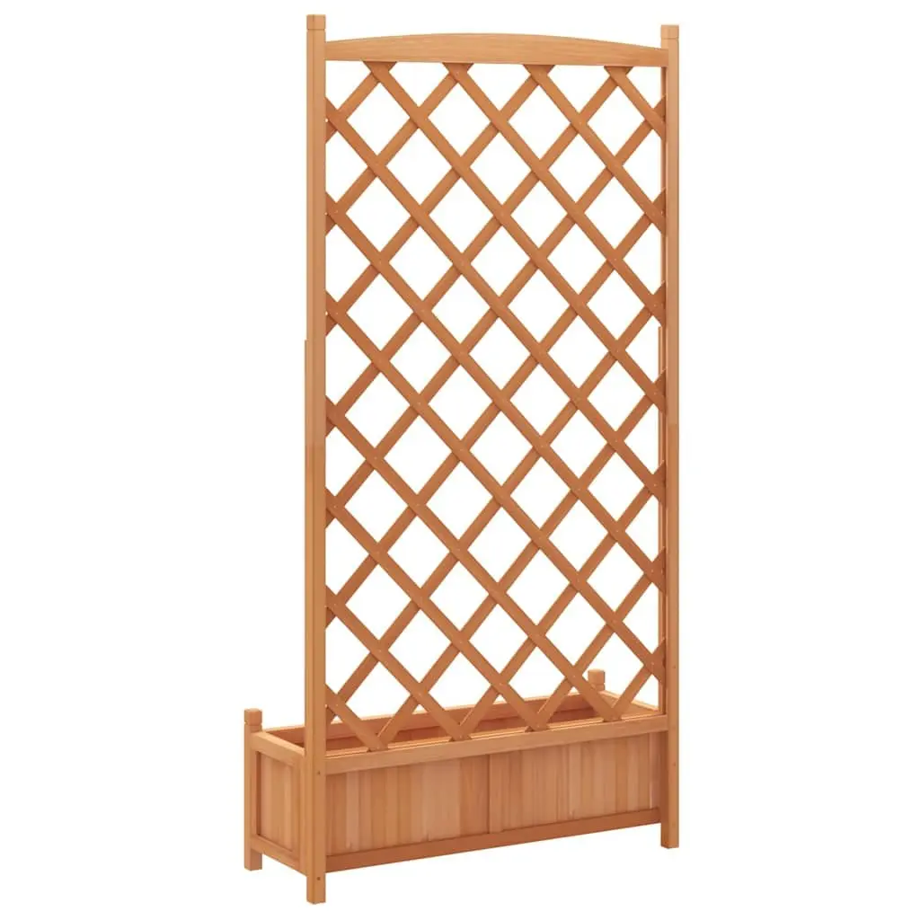 Wooden Planter Brown Fir Integrated Trellis Panel for Climbing Plants Outdoor Garden Patio