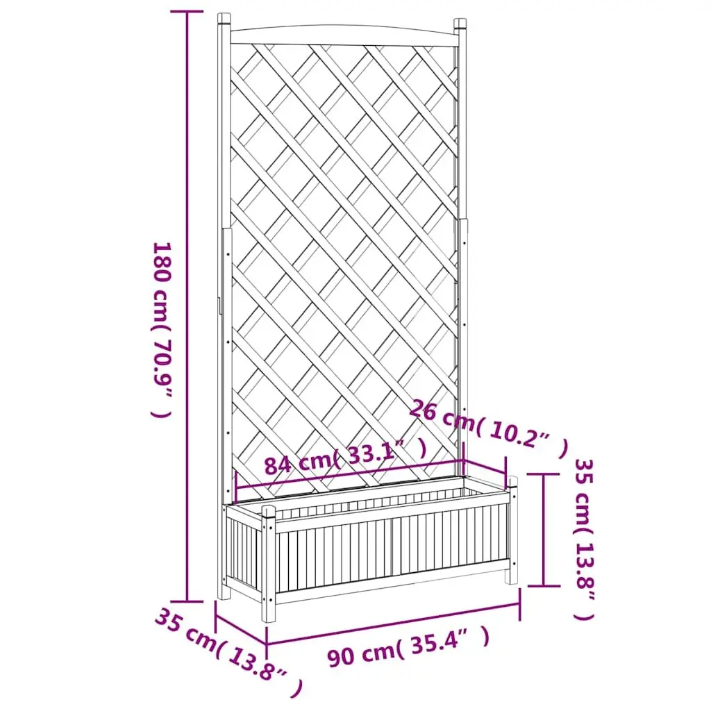 Wooden Planter Brown Fir Integrated Trellis Panel for Climbing Plants Outdoor Garden Patio