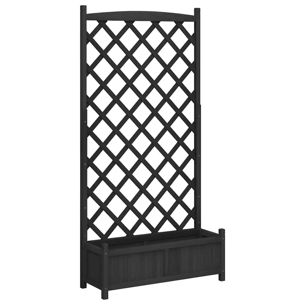 Wooden Planter Black Solid Fir with Trellis for Climbing Plants Support Garden Patio