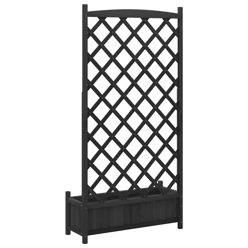 Wooden Planter Black Solid Fir with Trellis for Climbing Plants Support Garden Patio