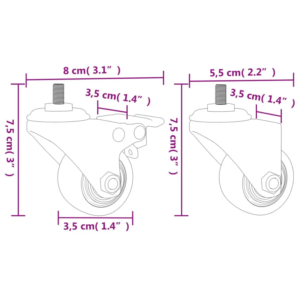 Caster Wheels Black 35mm Iron Heavy Duty Planter Furniture Castor Set