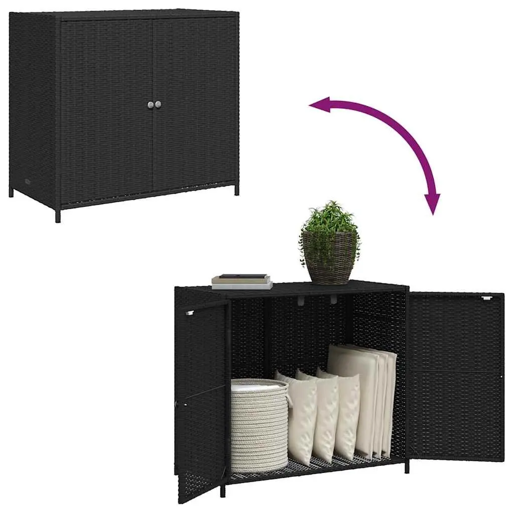 Garden Storage Cabinet Outdoor Black Poly Rattan Patio Furniture Organiser Box