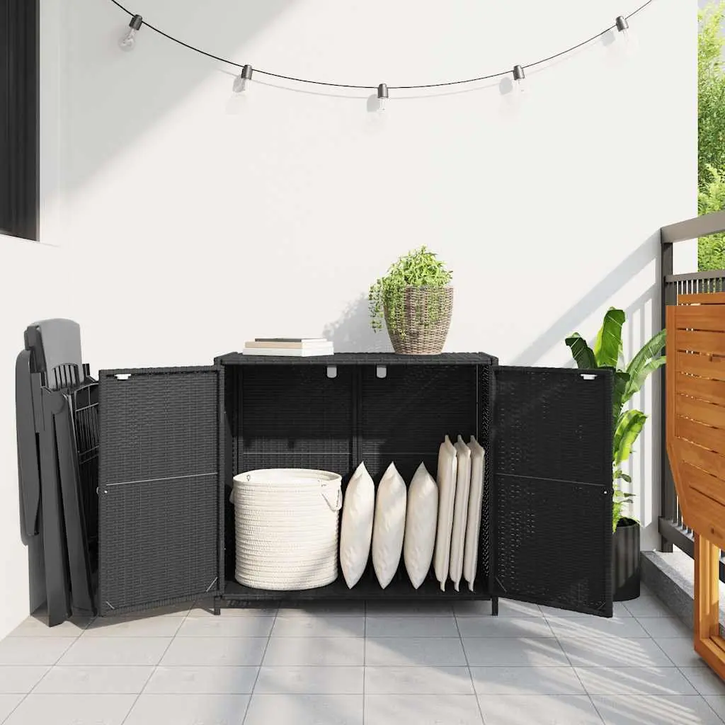 Garden Storage Cabinet Outdoor Black Poly Rattan Patio Furniture Organiser Box