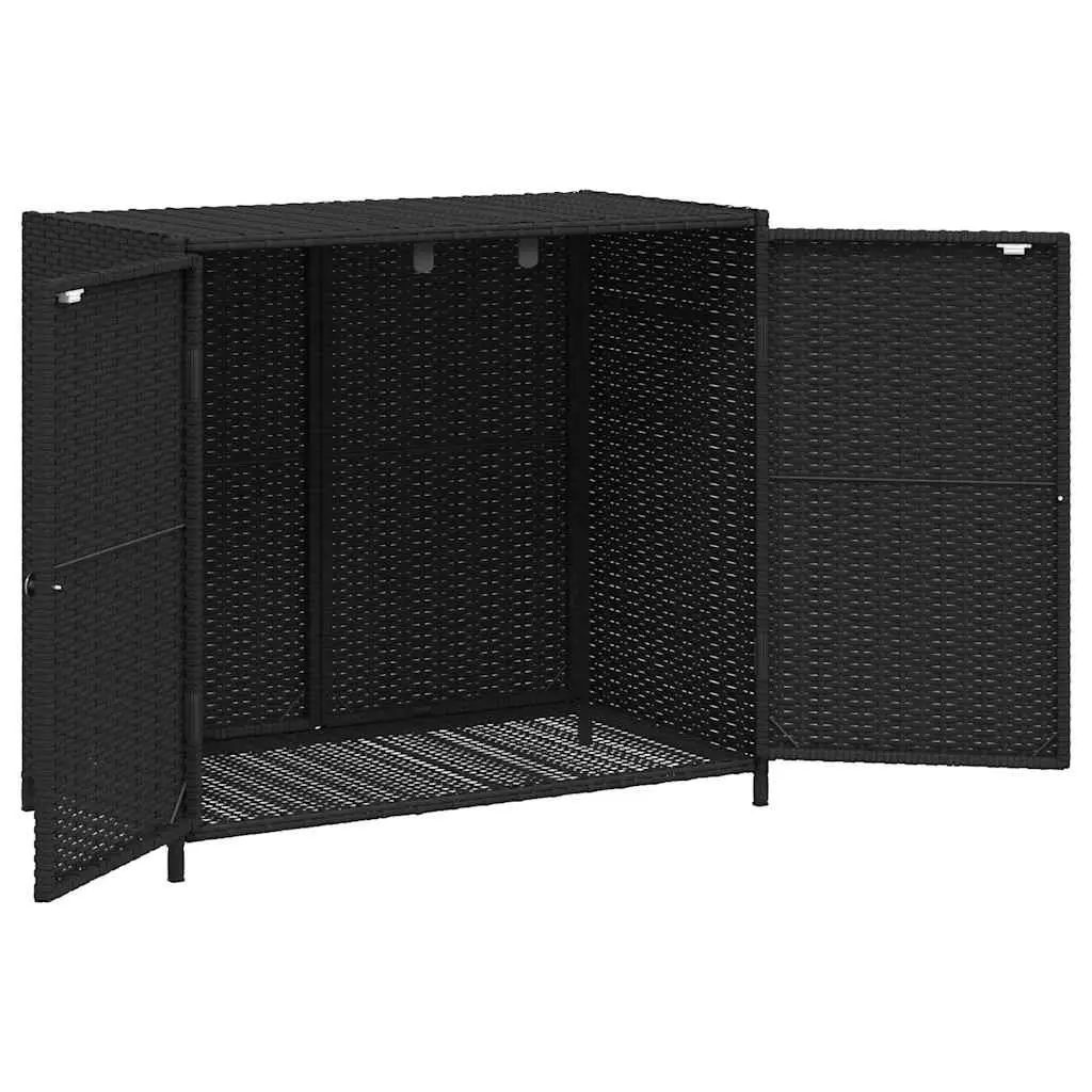 Garden Storage Cabinet Outdoor Black Poly Rattan Patio Furniture Organiser Box