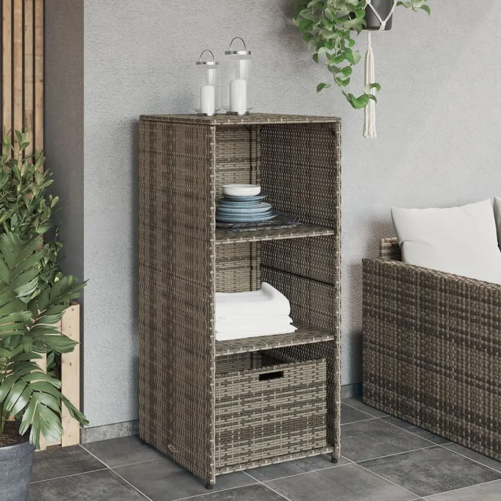 Garden Storage Cabinet Grey Outdoor Furniture Poly Rattan 50x55x115cm Shelves