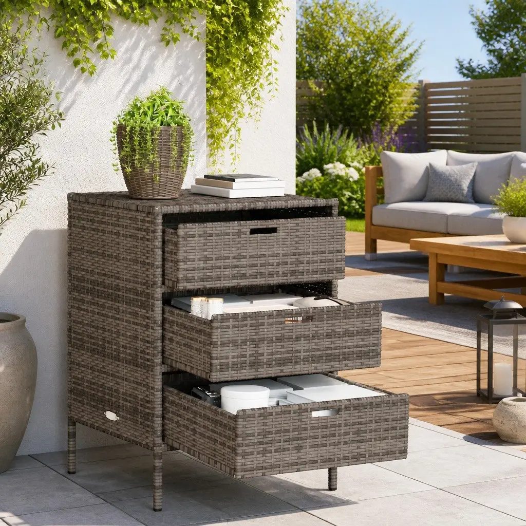 Grey Garden Storage Cabinet with 3 Drawers