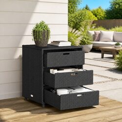 Garden Storage Cabinet 3 Drawer Black Outdoor Furniture Organizer Box