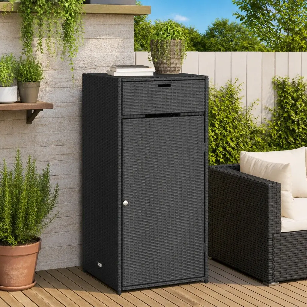 Outdoor Storage Cabinet Black Poly Rattan Weatherproof Durable 55cm x 55cm x 111cm