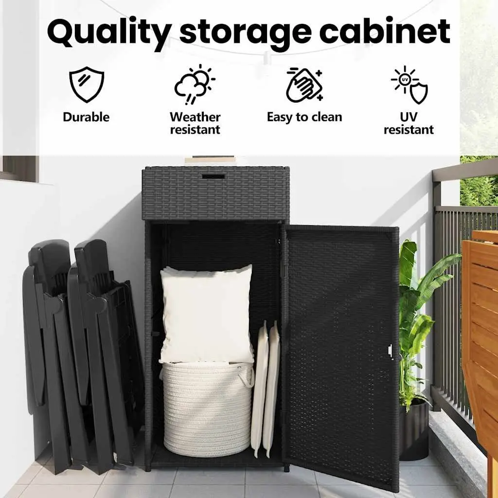 Outdoor Storage Cabinet Black Poly Rattan Weatherproof Durable 55cm x 55cm x 111cm