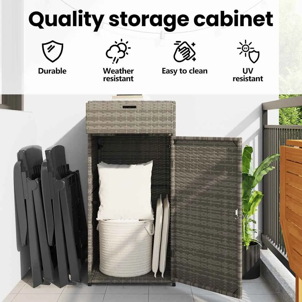 Garden Storage Cabinet Outdoor Grey PE Rattan Poly Storage Box Furniture