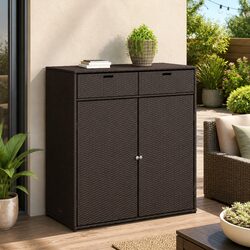 Garden Storage Cabinet Brown Outdoor Furniture Rattan Cupboard Patio Organiser