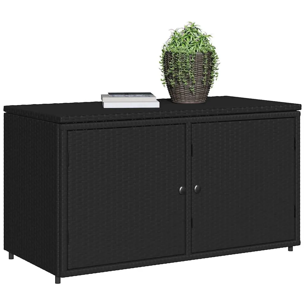 Garden Storage Cabinet Black Outdoor Poly Rattan 110x55x60.5cm Doors Lid