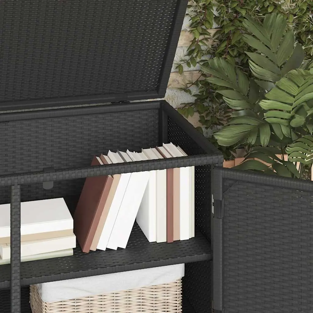 Garden Storage Cabinet Black Outdoor Poly Rattan 110x55x60.5cm Doors Lid