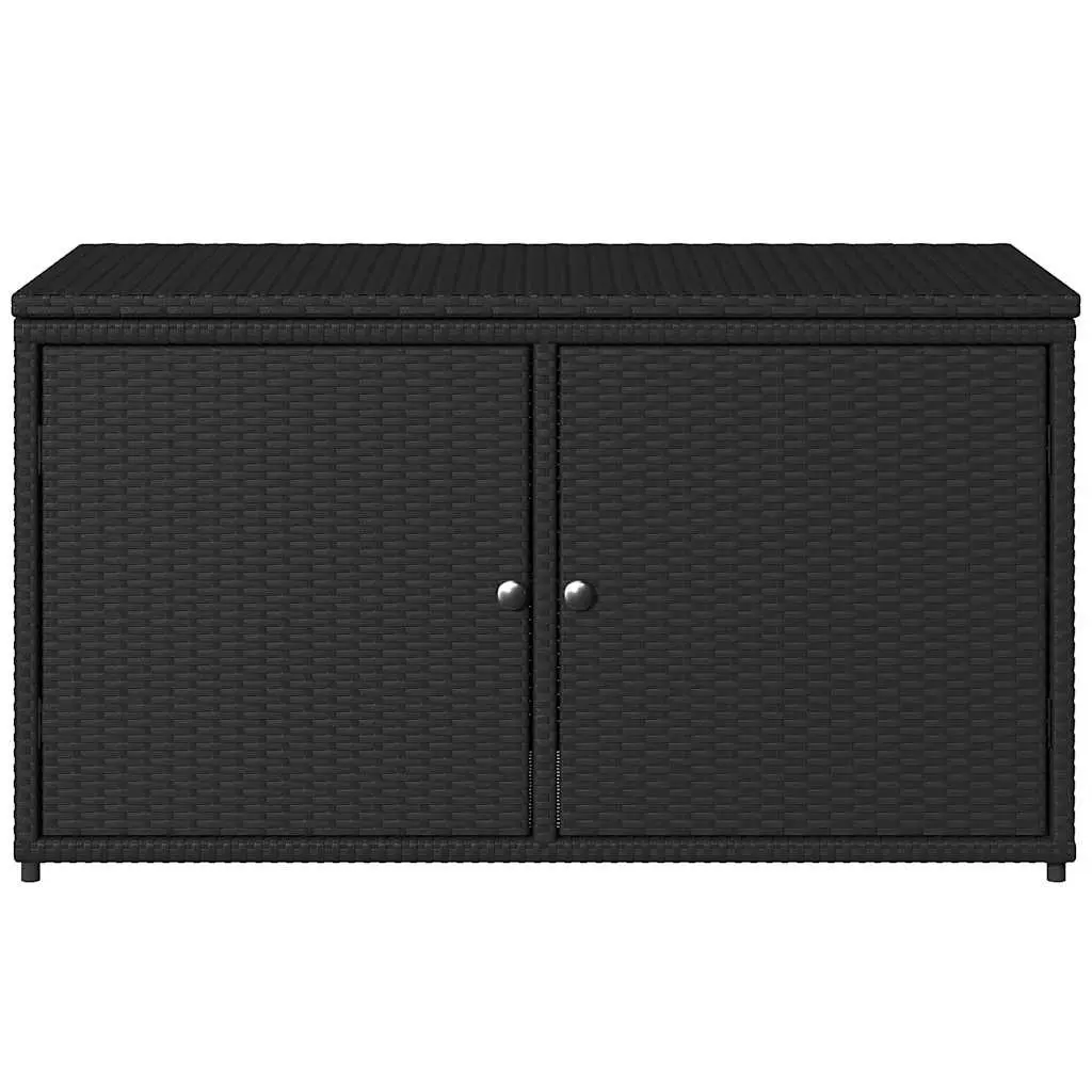 Garden Storage Cabinet Black Outdoor Poly Rattan 110x55x60.5cm Doors Lid