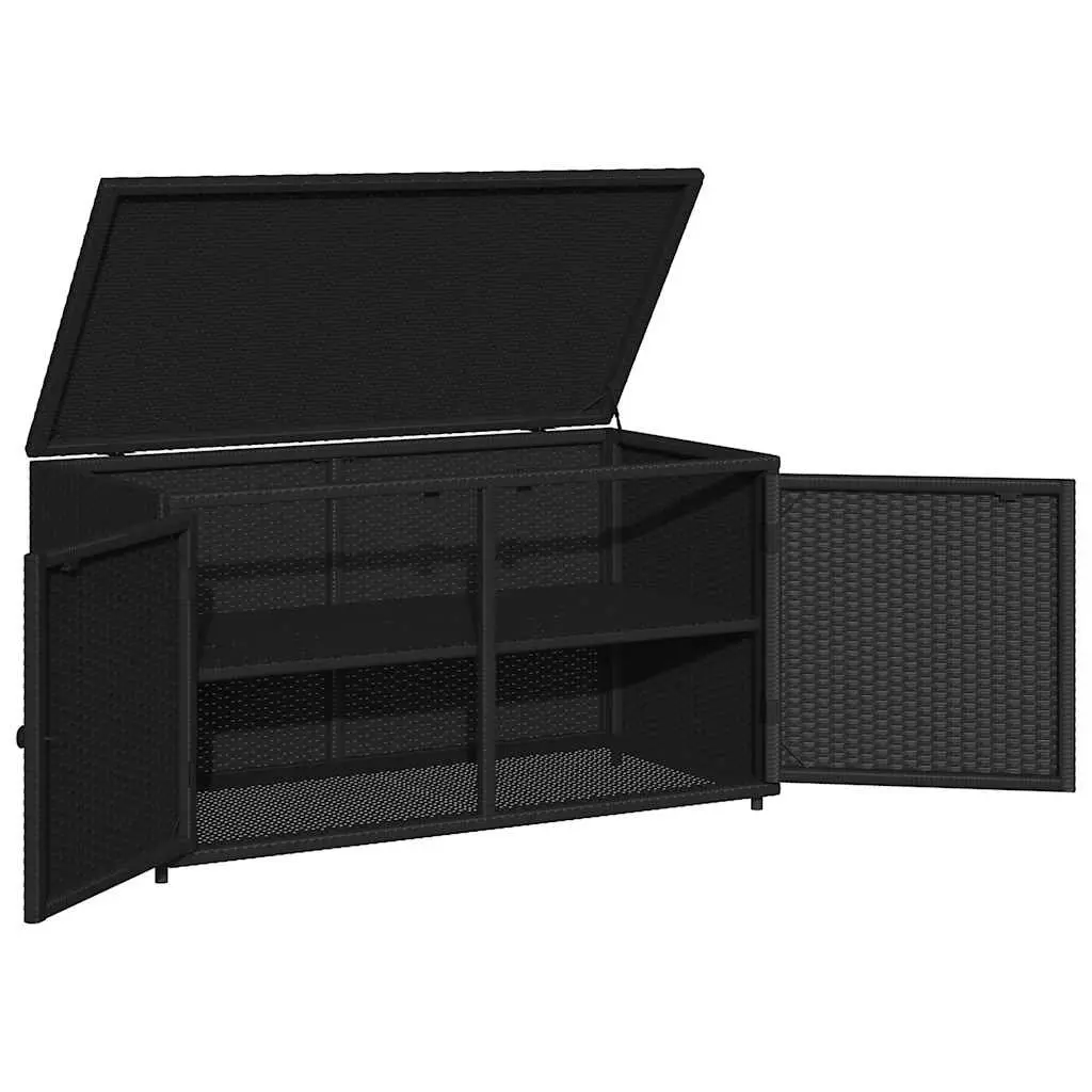 Garden Storage Cabinet Black Outdoor Poly Rattan 110x55x60.5cm Doors Lid