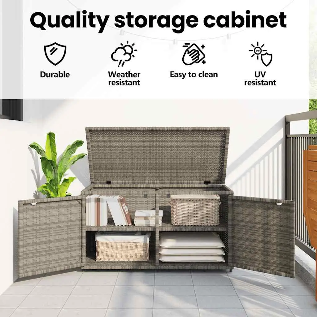 Garden Storage Cabinet Grey Outdoor Poly Rattan Furniture with Doors Patio
