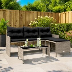 L-Shaped Garden Sofa Set with Table and Cushions Grey Outdoor Patio Seating