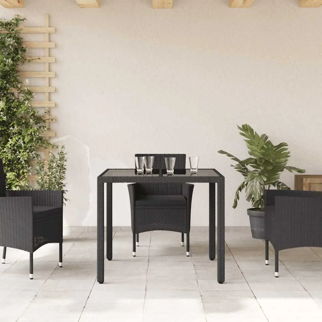 Black Glass Top Garden Table 90x90x75cm