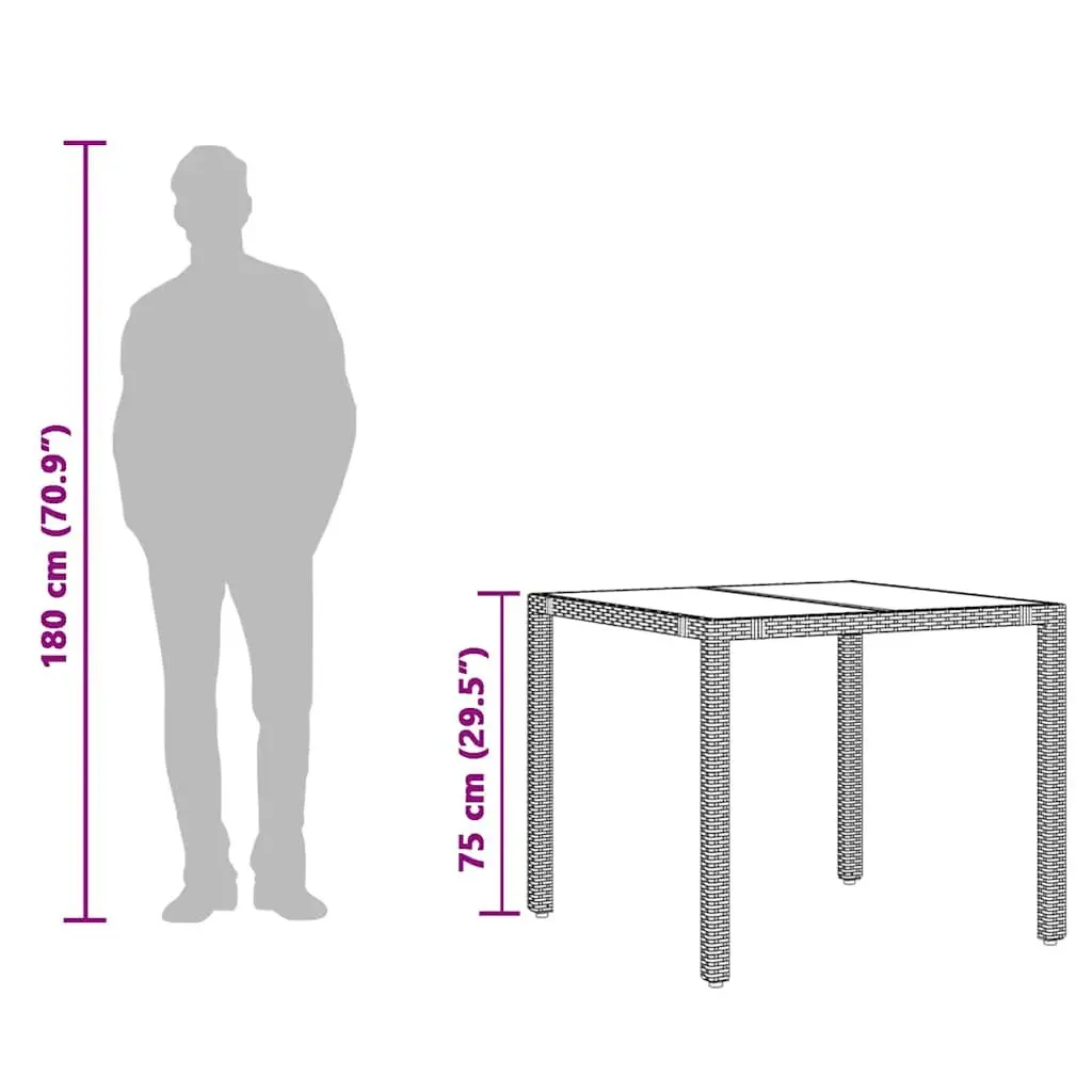 Black Glass Top Garden Table 90x90x75cm