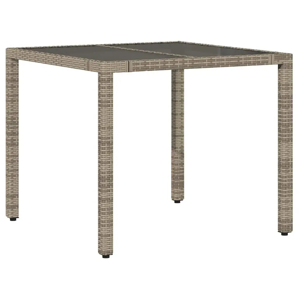 Garden Table Grey 90x90x75cm Glass Top PE Rattan Frame Outdoor Patio Furniture
