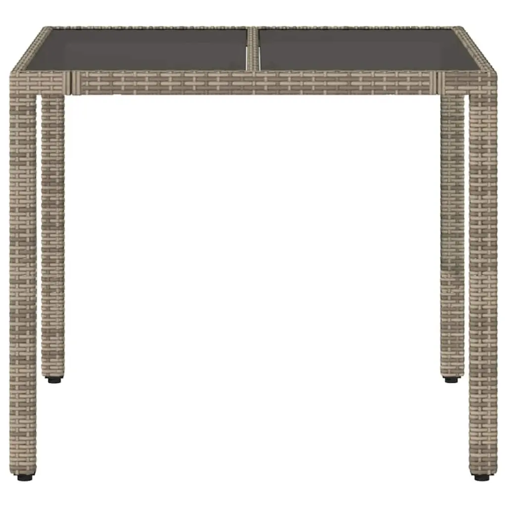 Garden Table Grey 90x90x75cm Glass Top PE Rattan Frame Outdoor Patio Furniture