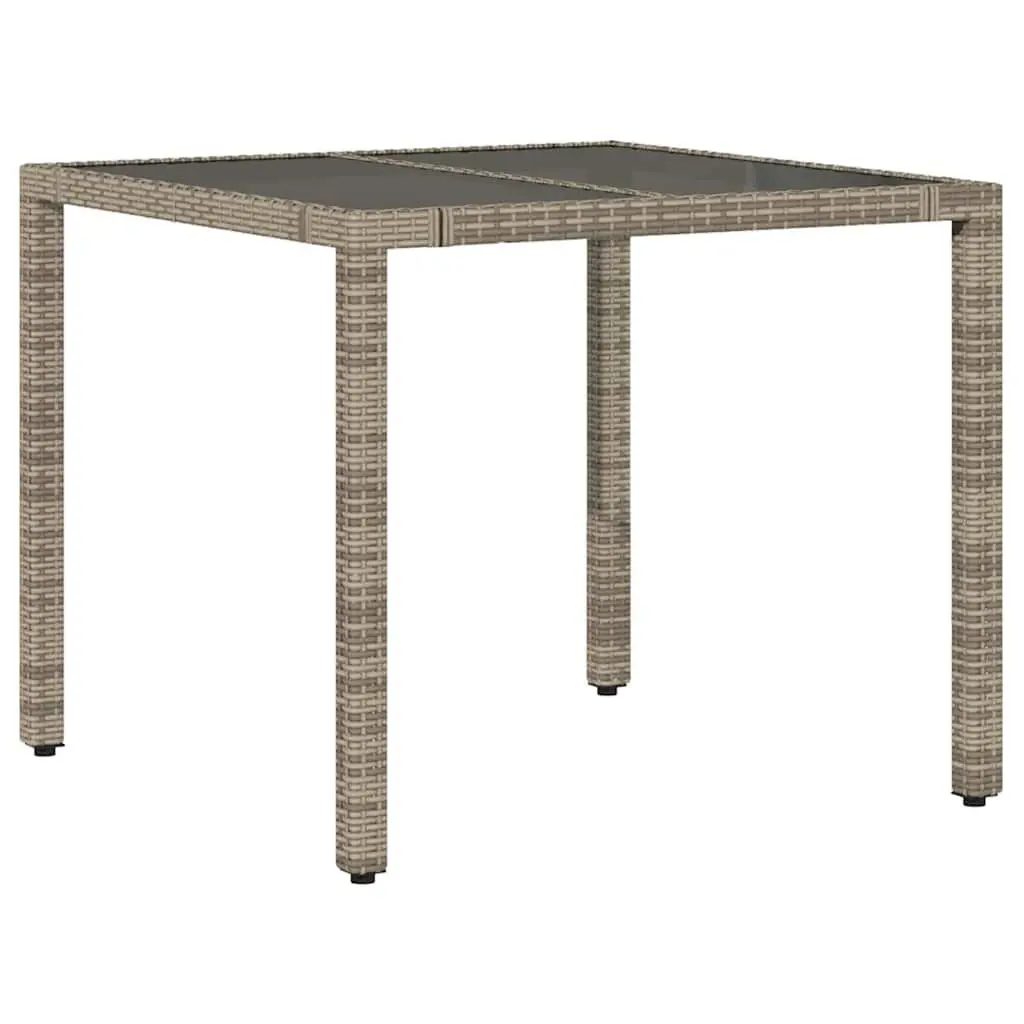 Garden Table Grey 90x90x75cm Glass Top PE Rattan Frame Outdoor Patio Furniture