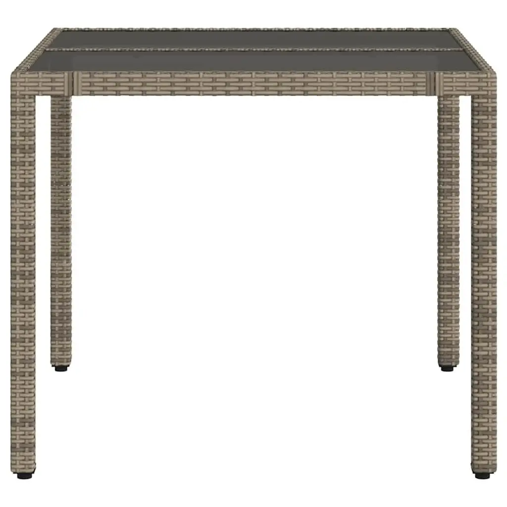 Garden Table Grey 90x90x75cm Glass Top PE Rattan Frame Outdoor Patio Furniture