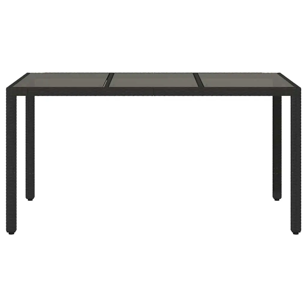 Garden Table Glass Top Black Outdoor Patio Furniture Poly Rattan Frame
