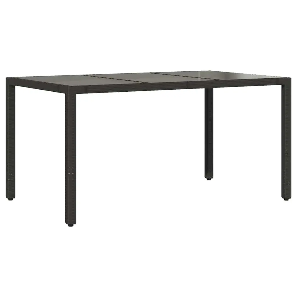 Garden Table Glass Top Black Outdoor Patio Furniture Poly Rattan Frame