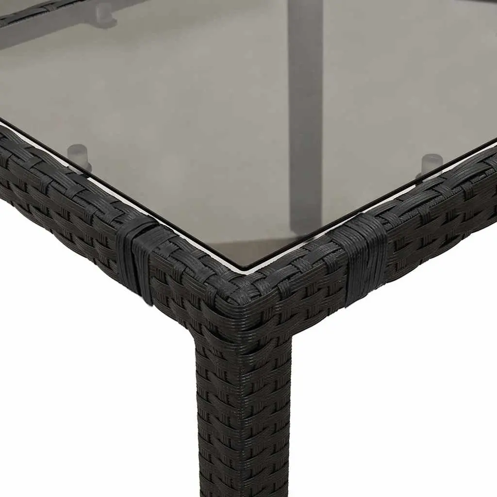 Garden Table Glass Top Black Outdoor Patio Furniture Poly Rattan Frame