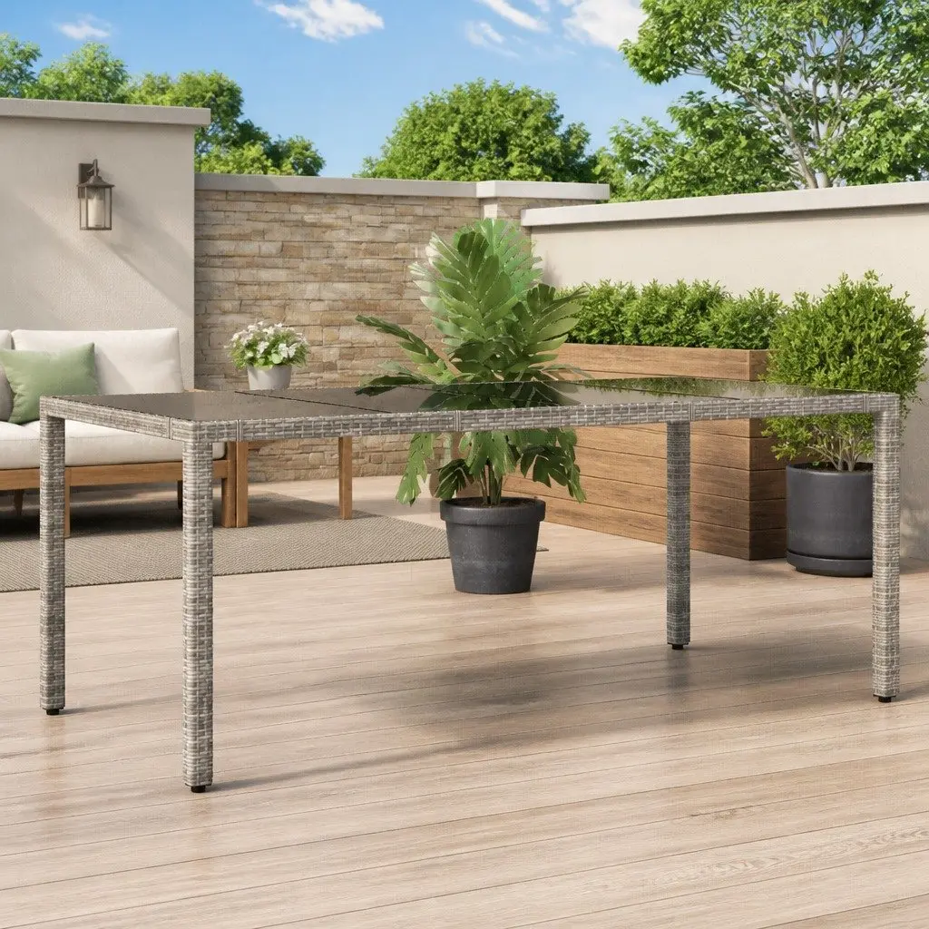 Grey Garden Table with Glass Top